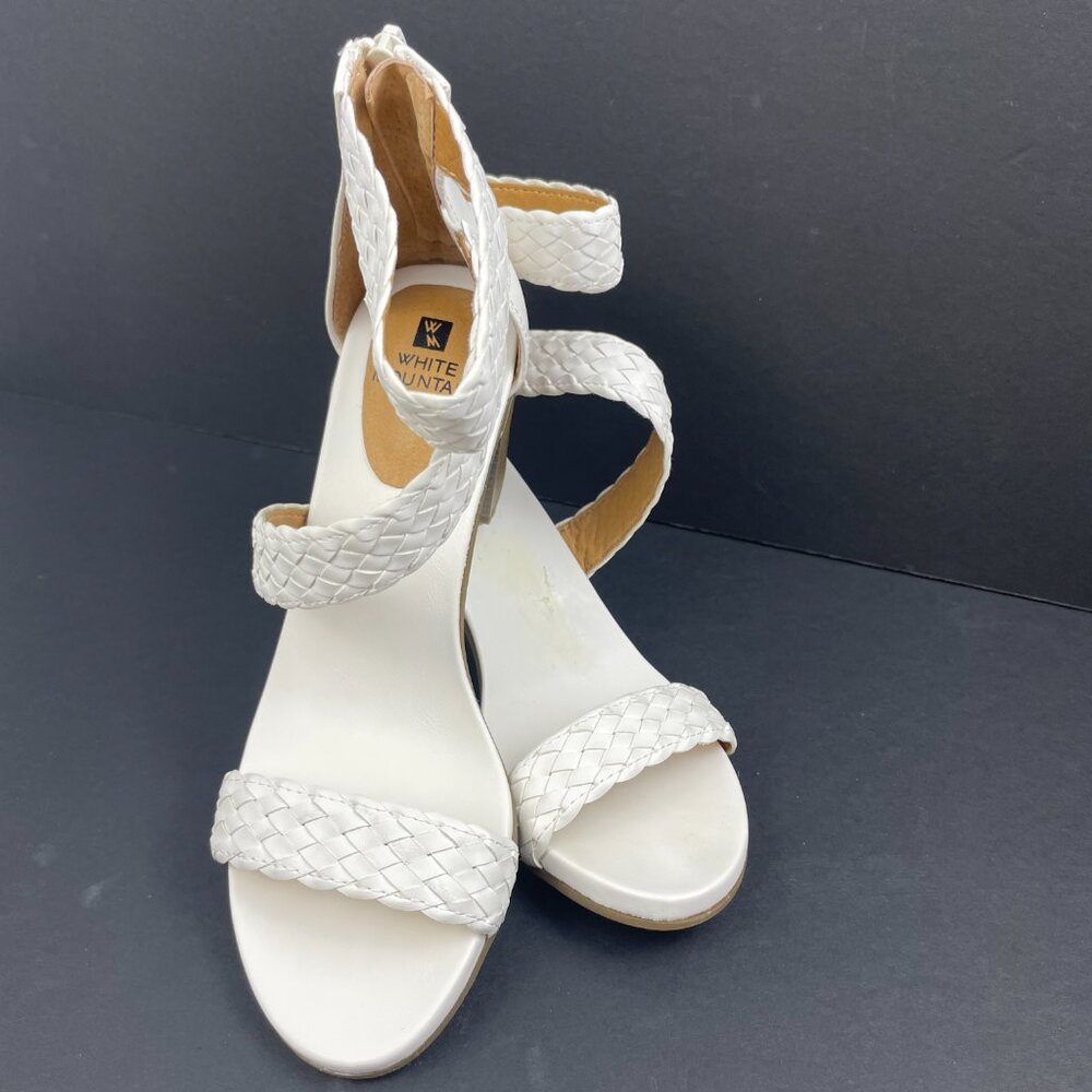 White Mountain SUNDOWN Gladiator White Braided Stacked Heel Sandals Size 6 M - Picture 2 of 12